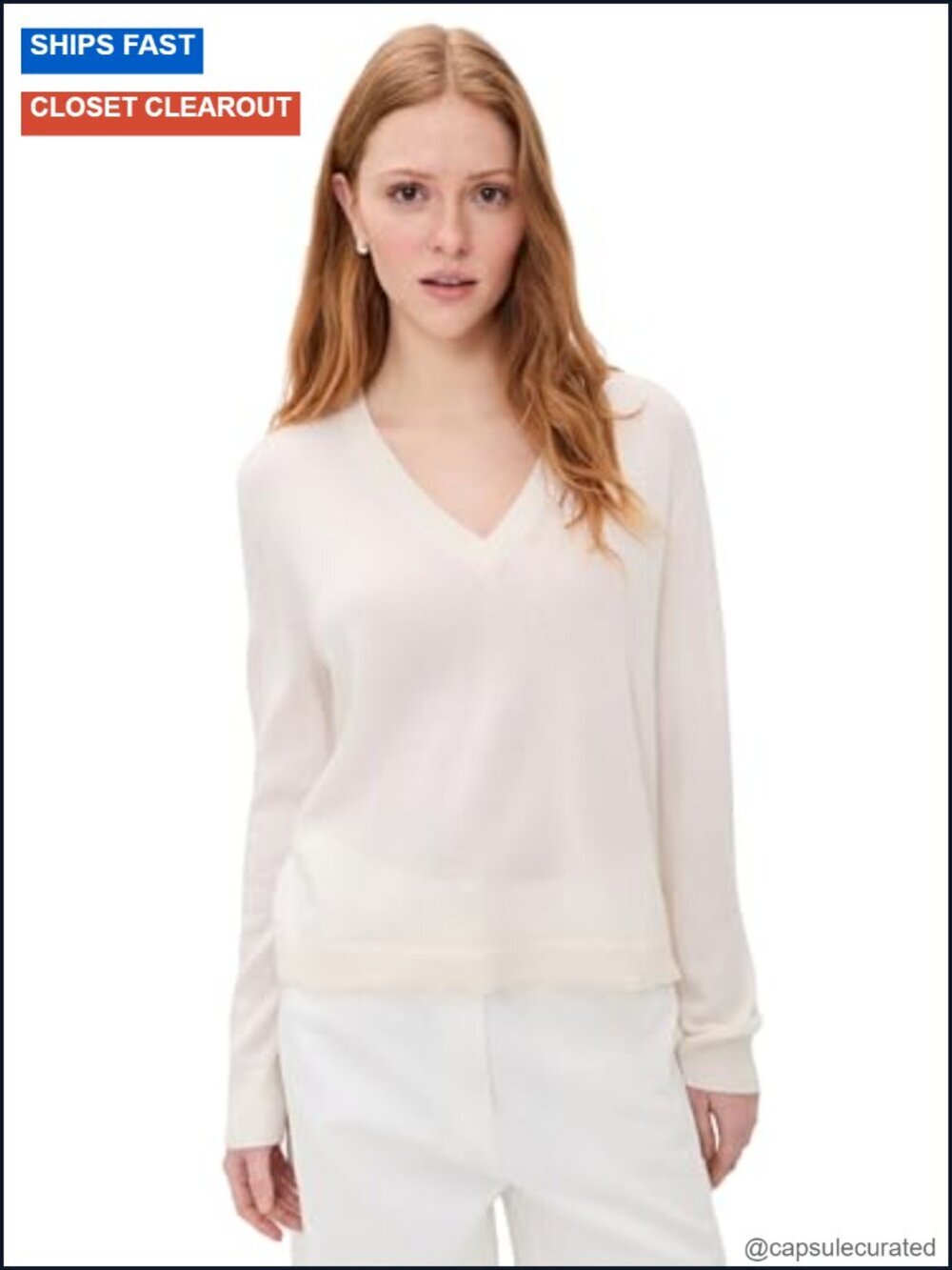 100% Cashmere V-Neck Pullover Sweater Long Sleeve